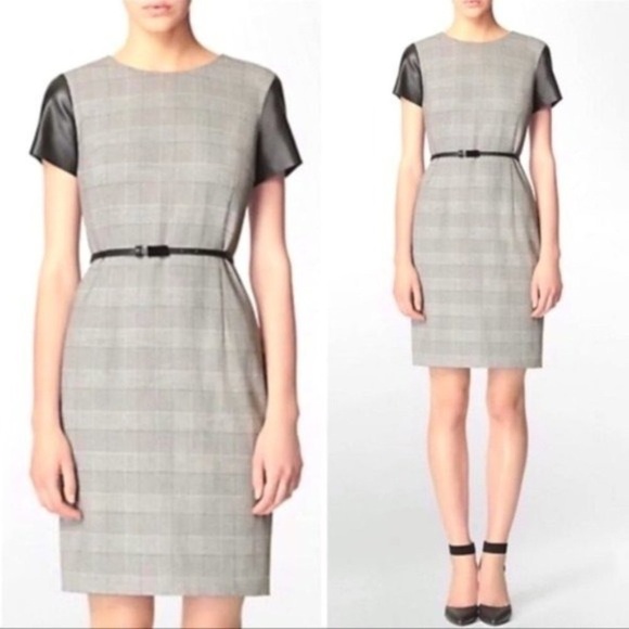 Calvin Klein Glen Plaid Faux Leather Sheath Dress 8 Medium - Picture 2 of 10